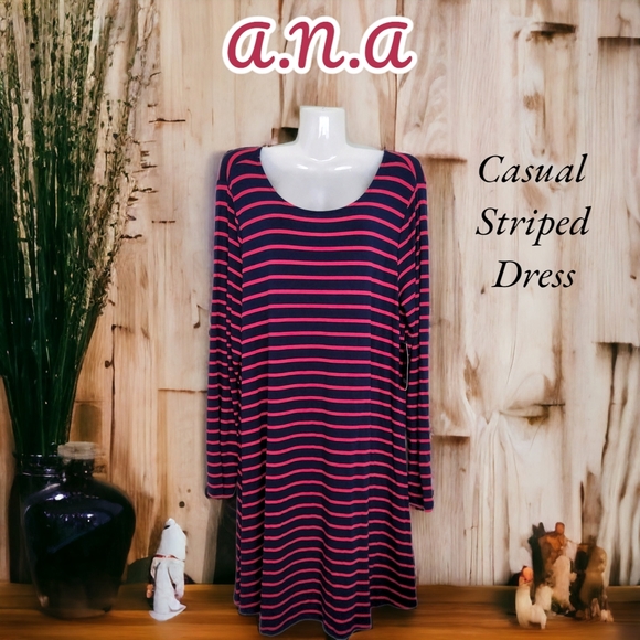NWT!! Designer A.N.A Casual Striped Midi Dress - Picture 9 of 14